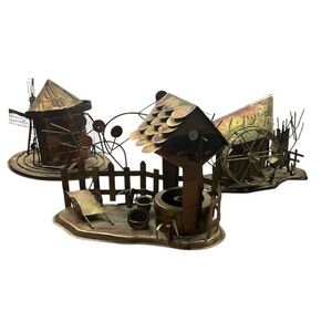 Vintage copper/tin wind up musical figurines set of three approx. 8 x 9